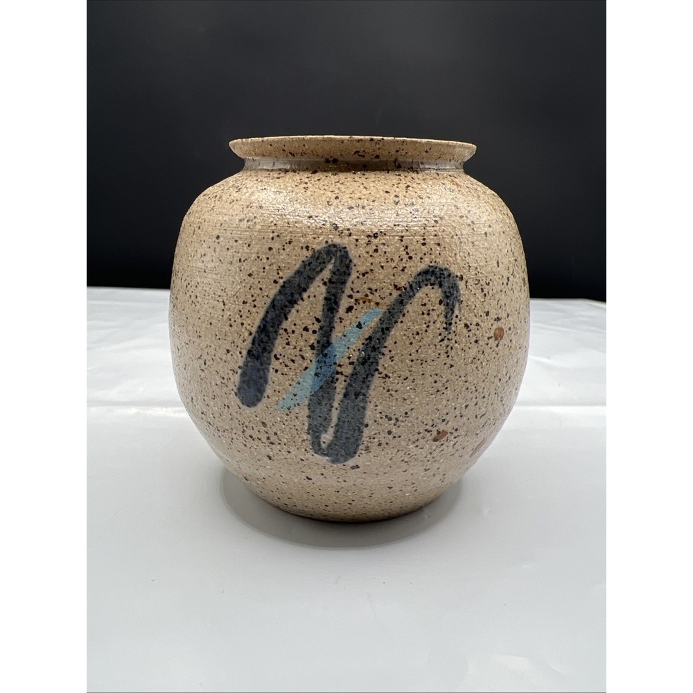 Artisan Hand Thrown Studio Pottery Vase Signed Morrisey Speckled Gray Blue 2.5"